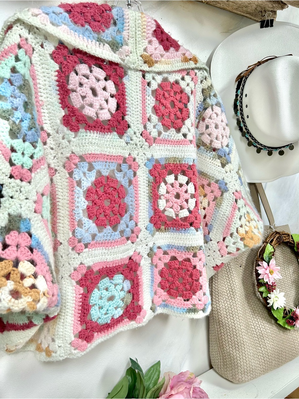 Artisan Granny square Vintage Crochet Shrug w
cottagecore granny prairie vibe